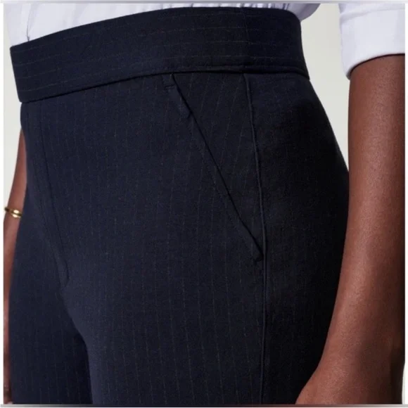 NWOT SPANX Navy Pinstripe High Rise Wide Leg Dress Pant